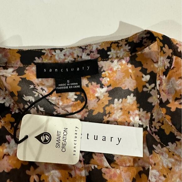 Sanctuary Pintuck Long Sleeve Pullover V Neck Floral Blouse in Harvest Size S - Picture 3 of 6